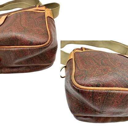 angoli Borsa Etro in canvas trama Paisley con finiture in pelle color cammello e parti metalliche dorate; munita di una tracolla in tessuto regolabile, di lusso, originale, ottime condizioni. 