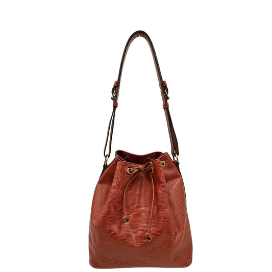 front  Secchiello Noé Louis Vuitton in pelle Epi cognac con parti metalliche dorate e manico regolabile con fibbia