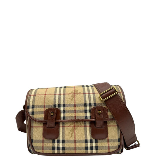 front Borsa Burberry in canvas trama tartan con finiture in pelle marrone e parti metalliche dorate; munita di una tracolla regolabile, di lusso, originale, buone condizioni 