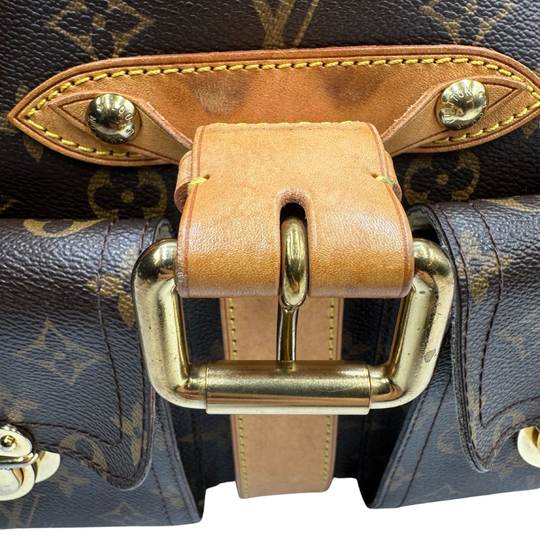 chiusura fibbia   Borsa Louis Vuitton in canvas marrone monogram con finiture in vacchetta naturale e parti metalliche dorate; munita di doppi manici, di lusso, originale, ottime condizioni.