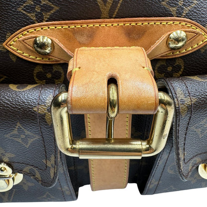 chiusura fibbia   Borsa Louis Vuitton in canvas marrone monogram con finiture in vacchetta naturale e parti metalliche dorate; munita di doppi manici, di lusso, originale, ottime condizioni.