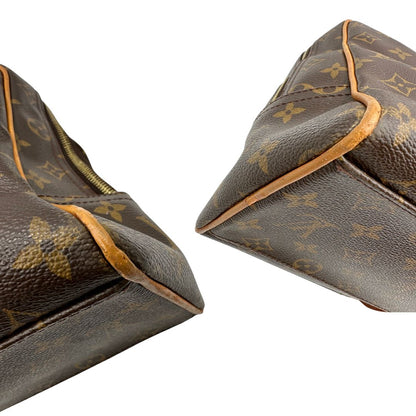 angoli Borsa Louis Vuitton in canvas marrone monogram con finiture in vacchetta naturale e parti metalliche dorate; munita di doppi manici, di lusso, originale, ottime condizioni. 