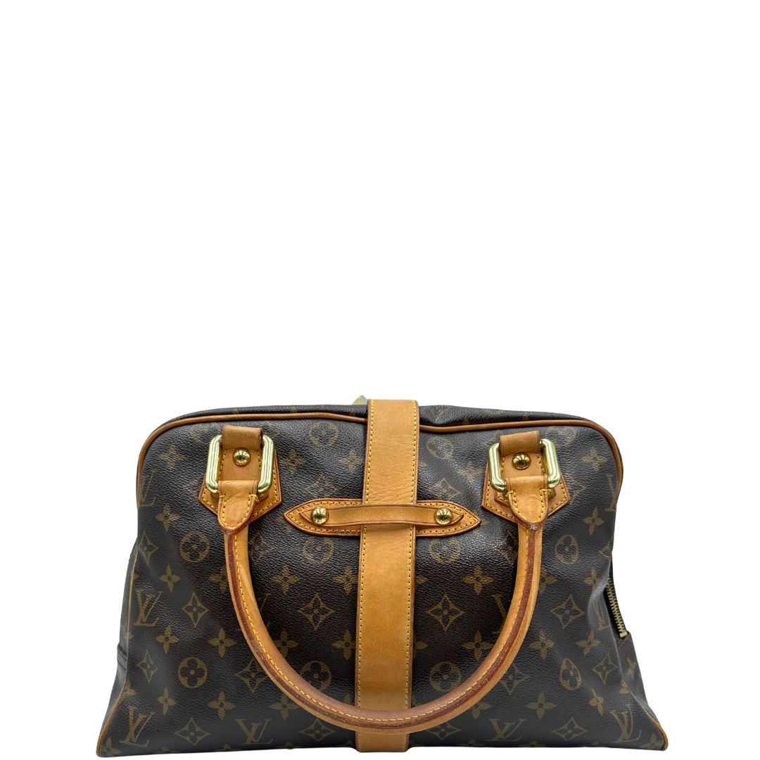 retro  Borsa Louis Vuitton in canvas marrone monogram con finiture in vacchetta naturale e parti metalliche dorate; munita di doppi manici, di lusso, originale, ottime condizioni. 