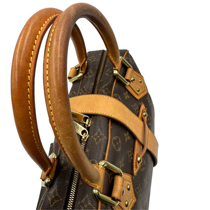 manici  Borsa Louis Vuitton in canvas marrone monogram con finiture in vacchetta naturale e parti metalliche dorate; munita di doppi manici, di lusso, originale, ottime condizioni.