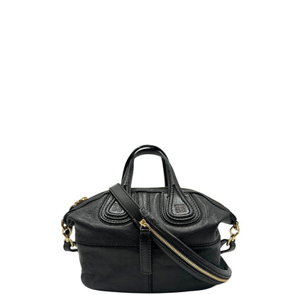 front Borsa Nightingale Givenchy in pelle nera con parti metalliche dorate; munita di doppi manici e una tracolla amovibile e regolabile. Completa di dustbag, di lusso, originale, ottime condizioni. 