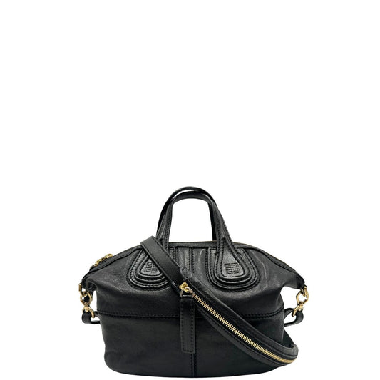 front Borsa Nightingale Givenchy in pelle nera con parti metalliche dorate; munita di doppi manici e una tracolla amovibile e regolabile. Completa di dustbag, di lusso, originale, ottime condizioni. 