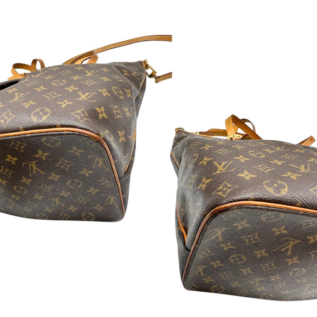 Angoli di una Borsa Palermo GM Louis Vuitton in canvas marrone monogram con finiture in vacchetta naturale e parti metalliche dorate. Originale, usato, di lusso, in ottime condizioni.