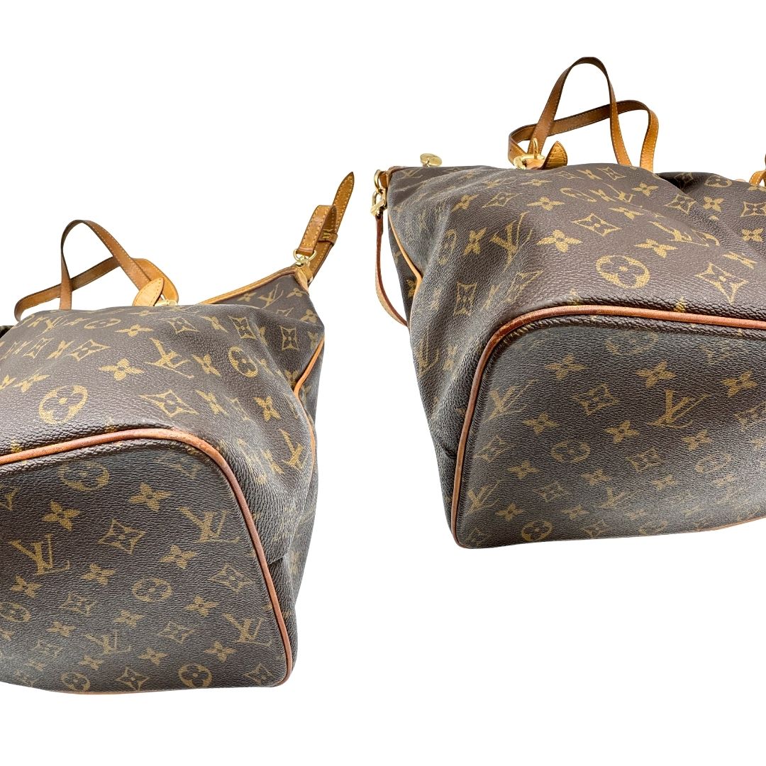 Angoli di una Borsa Palermo GM Louis Vuitton in canvas marrone monogram con finiture in vacchetta naturale e parti metalliche dorate. Originale, usato, di lusso, in ottime condizioni.