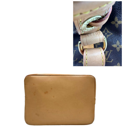 Base e codice di un Secchiello Noé Louis Vuitton in canvas marrone monogram con finiture in vacchetta naturale, tracolla regolabile con fibbia e parti metalliche dorate. Completo di dustbag. Originale, usato, di lusso, in ottime condizioni