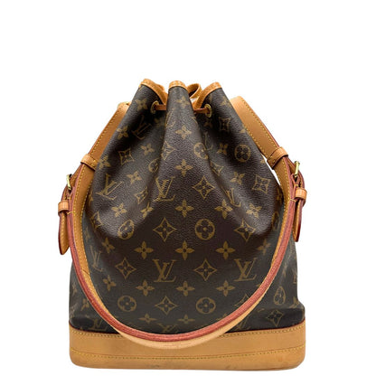 Retro di un Secchiello Noé Louis Vuitton in canvas marrone monogram con finiture in vacchetta naturale, tracolla regolabile con fibbia e parti metalliche dorate. Completo di dustbag. Originale, usato, di lusso, in ottime condizioni