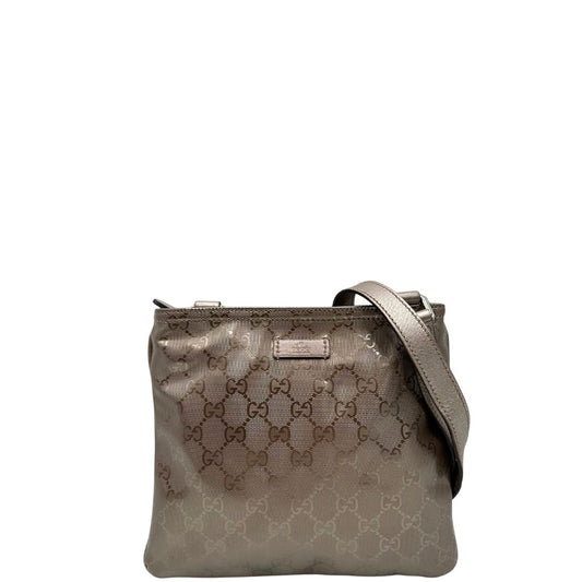 front Borsa Gucci GG in pelle color champagne con parti metalliche argentate; munita di una tracolla regolabile. Completa di dustbag, di lusso, originale. 