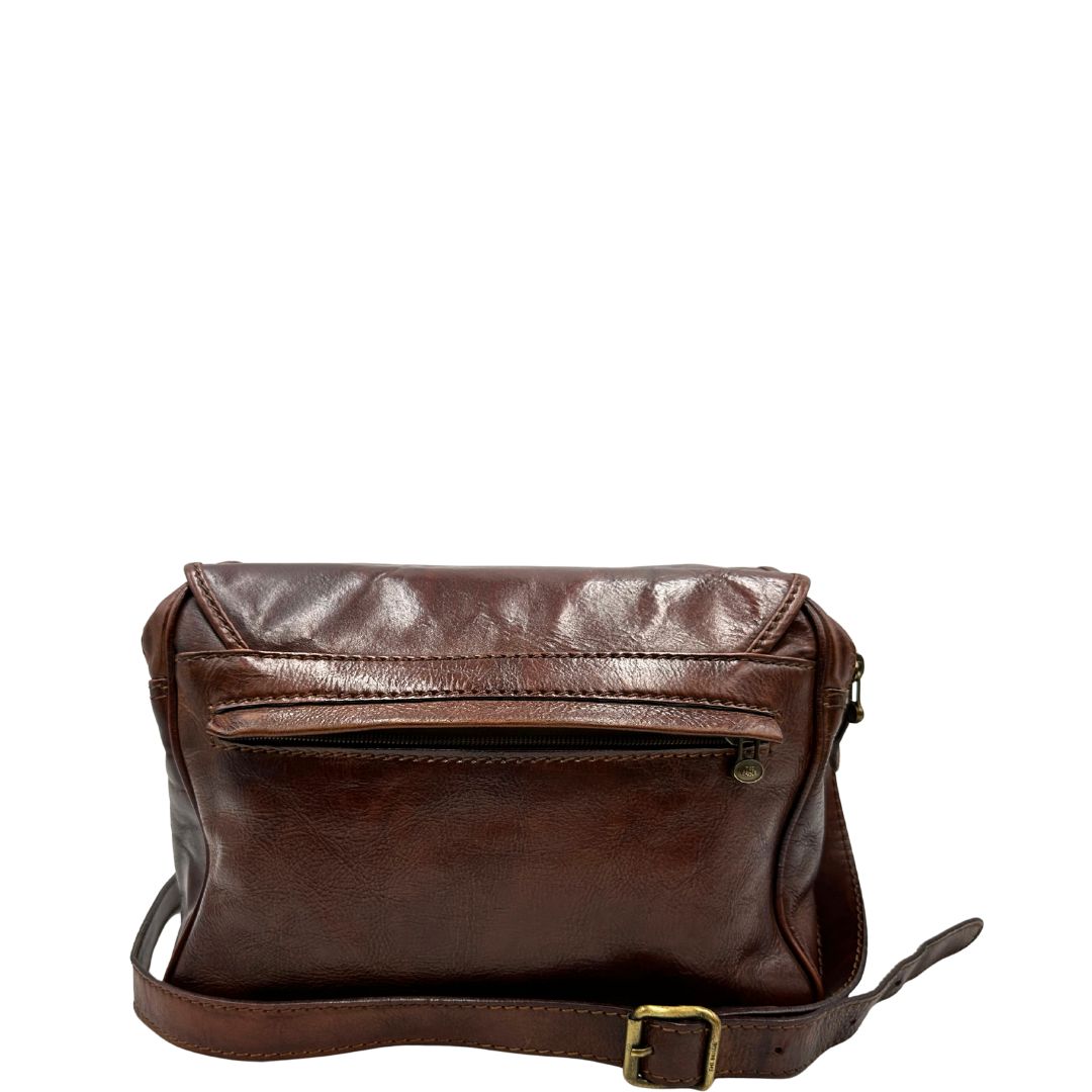 retro Borsa The Bridge in pelle marrone con parti metalliche dorate; munita di una tracolla regolabile. Completa di dustbag, di lusso, originale, ottime condizioni. 