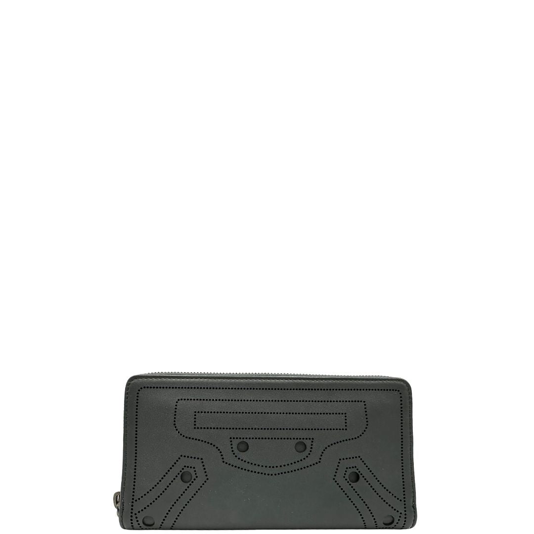 Portafoglio Balenciaga in pelle grigia e parti metalliche in oro anticato. Full set.