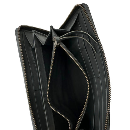 Interno di un portafoglio Balenciaga in pelle grigia e parti metalliche in oro anticato. Full set.