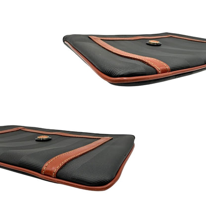 angoli Borsa Fendi in canvas nero trama Pequin con finiture marroni e parti metalliche dorate, di lusso, ottime condizioni, usata. 