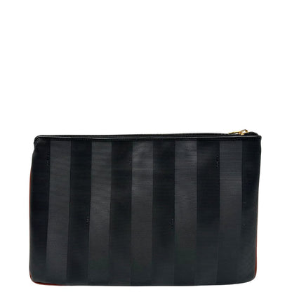 retro Borsa Fendi in canvas nero trama Pequin con finiture marroni e parti metalliche dorate, di lusso, ottime condizioni, usata. 