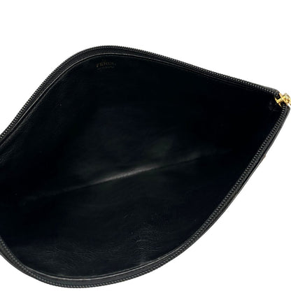 interno Borsa Fendi in canvas nero trama Pequin con finiture marroni e parti metalliche dorate, di lusso, ottime condizioni, usata. 