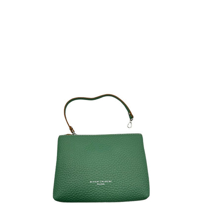 Borsa Gianni Chiarini in pelle martellata color verde menta; munita di una pochette amovibile, doppi manici e una tracolla. Completa di dustbag e cartellino, di lusso, usata, originale. 