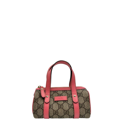 front Borsa Gucci in tessuto beige GG con finiture in pelle rosa e parti metalliche dorate; munita di doppi manici, indossabile a spalla. Completa di dustbag, di lusso, originale, ottime condizioni. 