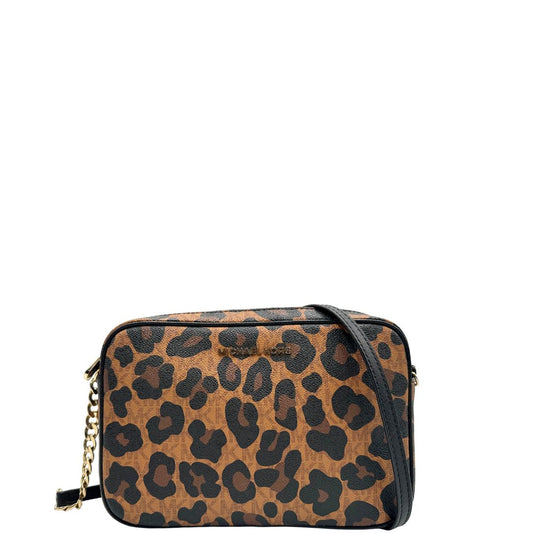 front Borsa Michael Kors in canvas trama animalier con parti metalliche dorate e finiture in pelle nere; munita di una tracolla regolabile, di lusso, originale, ottime condizioni. 