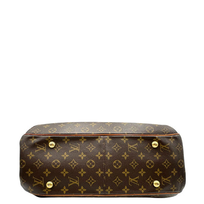 Base di una Borsa Griet LV in canvas marrone monogram, finiture in vacchetta naturale e metalleria dorata. Indossabile a spalla oppure a mano. Originale, usata, di lusso, in ottime condizioni.