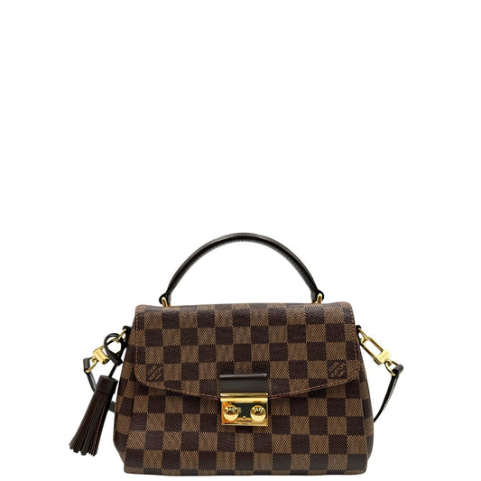 front  Borsa Louis Vuitton in canvas marrone Damier Ébène con finiture in pelle marroni e parti metalliche dorate; munita di una tracolla amovibile e un manico singolo. Completa di scatola,di lusso , originale, ottime condizioni, usata.