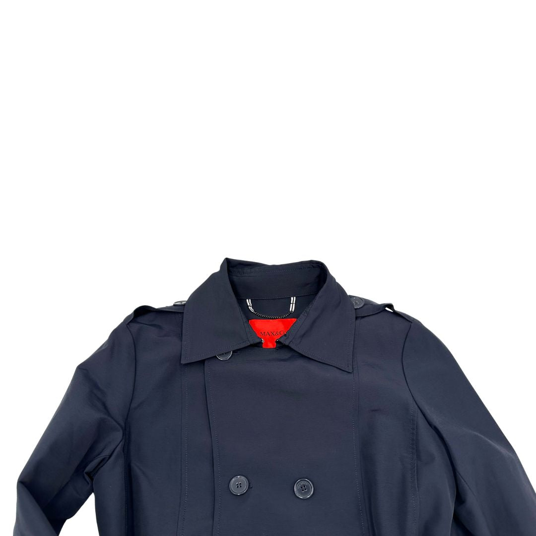 Trench Max&Co blu in 35% cotone e 35% poliammide con chiusura a doppio petto e cintura in vita, di lusso, originale, ottime condizioni.
