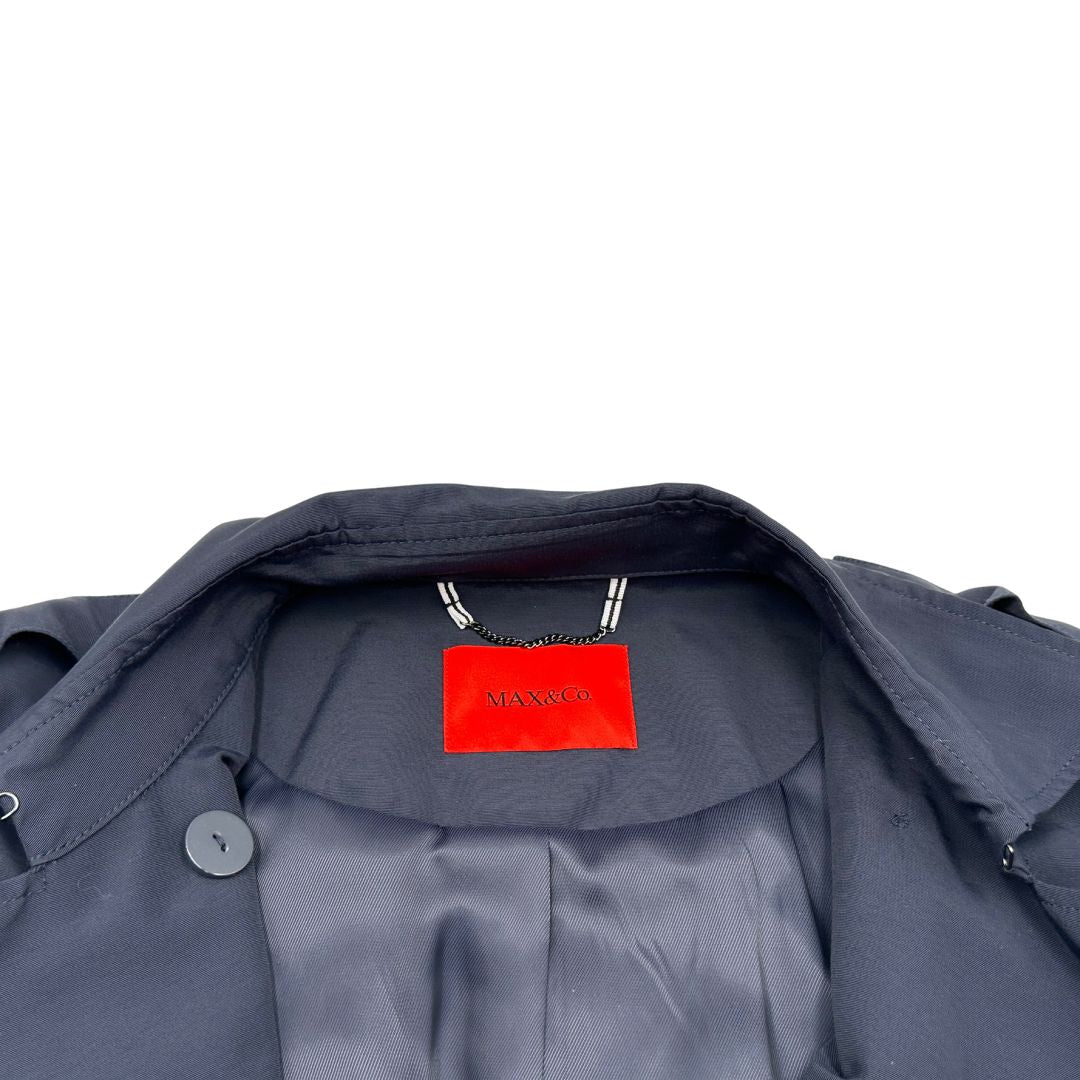 Trench Max&Co blu in 35% cotone e 35% poliammide con chiusura a doppio petto e cintura in vita, di lusso, originale, ottime condizioni.