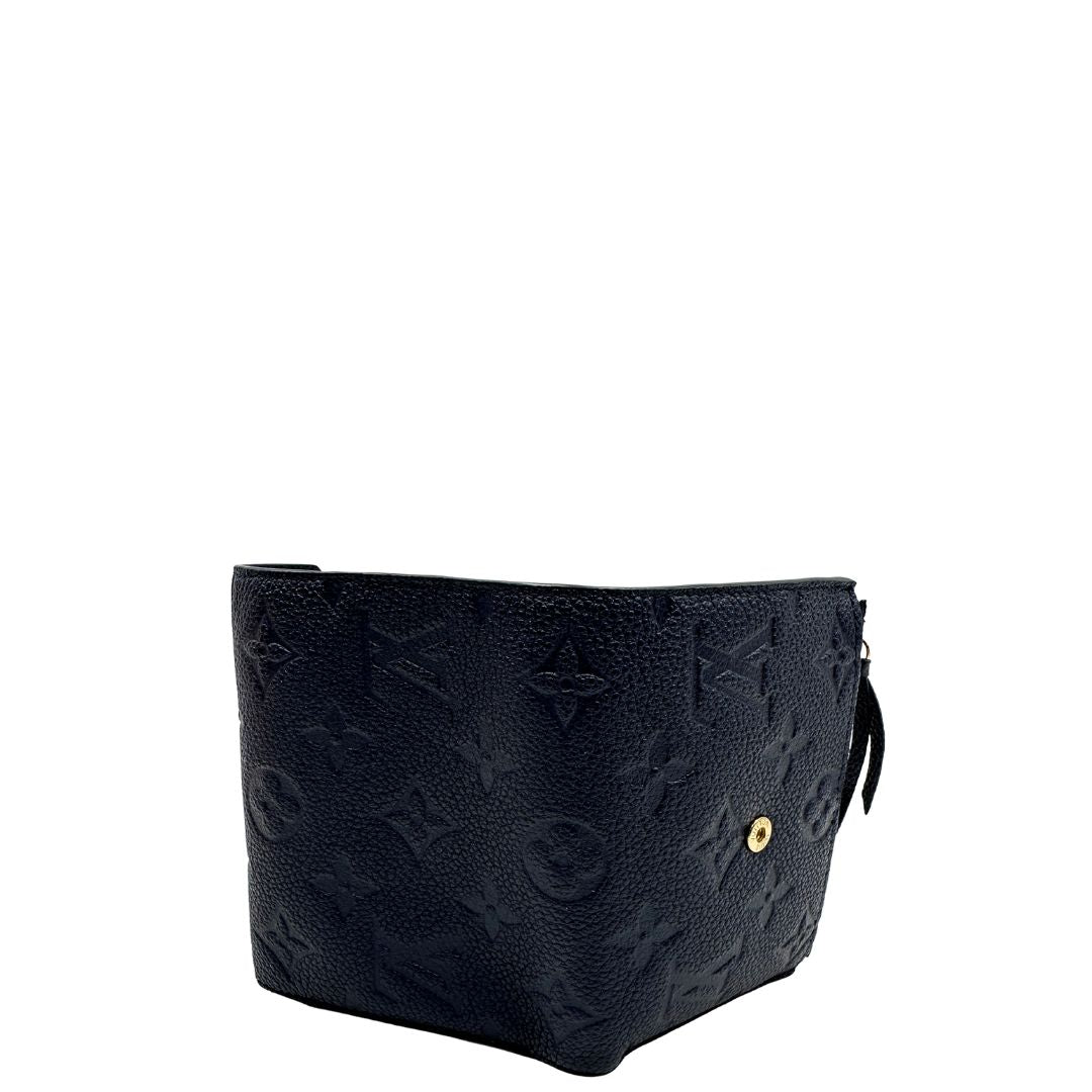 Portafoglio Louis Vuitton in pelle blu monogram Empreinte con parti metalliche dorate. Completo di scatola, di lusso, originale, ottime condizioni. 