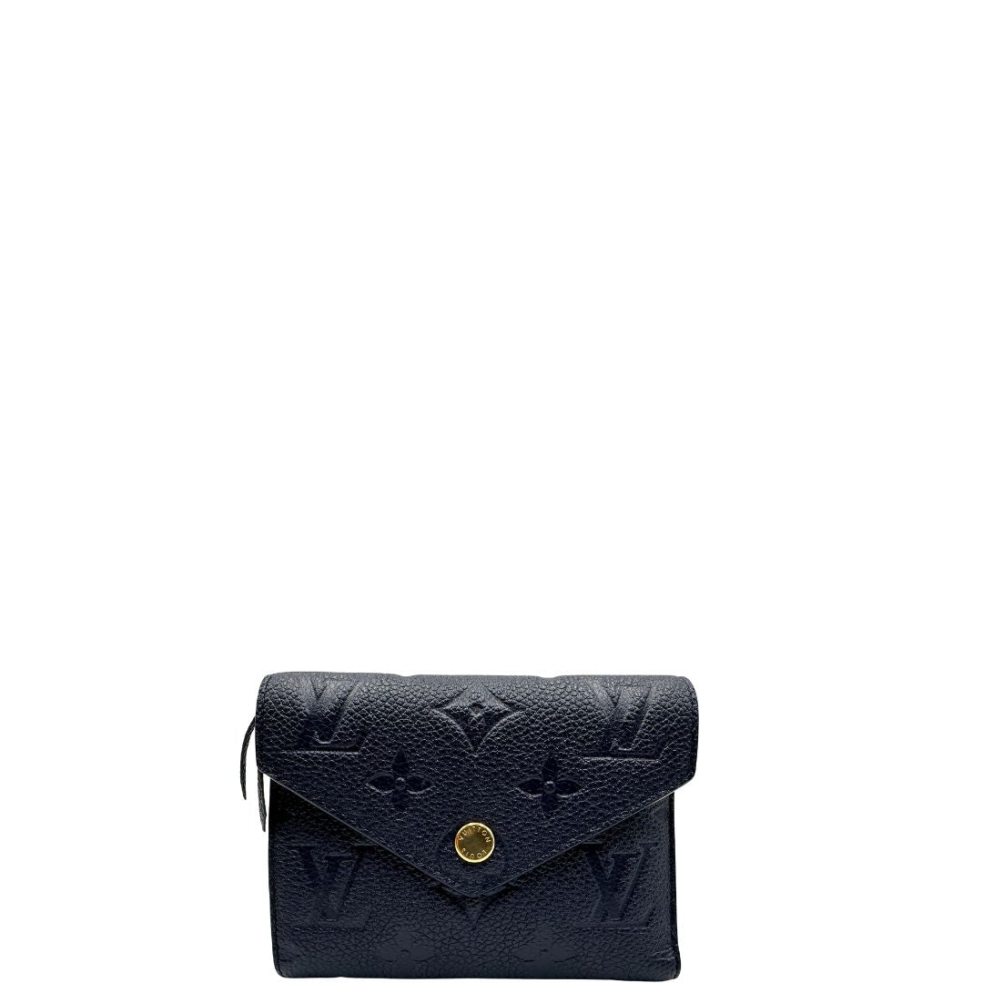 front Portafoglio Louis Vuitton in pelle blu monogram Empreinte con parti metalliche dorate. Completo di scatola, di lusso, originale, ottime condizioni.