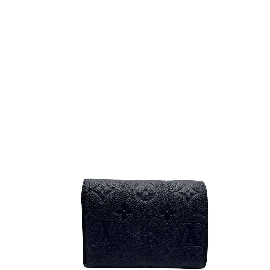 retro Portafoglio Louis Vuitton in pelle blu monogram Empreinte con parti metalliche dorate. Completo di scatola, di lusso, originale, ottime condizioni.