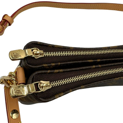 cerniera Borsa Louis Vuitton in canvas marrone monogram con finiture in vacchetta naturale e parti metalliche dorate; munita di un manico singolo in catena amovibile e un manico allungabile e amovibile, indossabile a spalla e a tracolla. Full set, di lusso, originale, ottime condizioni, usata. 