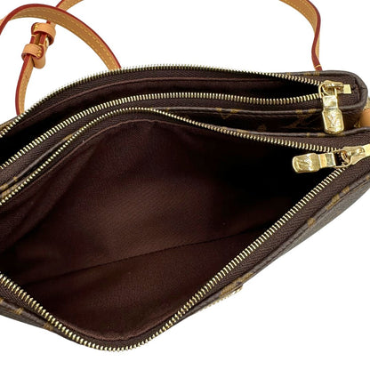 interno Borsa Louis Vuitton in canvas marrone monogram con finiture in vacchetta naturale e parti metalliche dorate; munita di un manico singolo in catena amovibile e un manico allungabile e amovibile, indossabile a spalla e a tracolla. Full set, di lusso, originale, ottime condizioni, usata. 