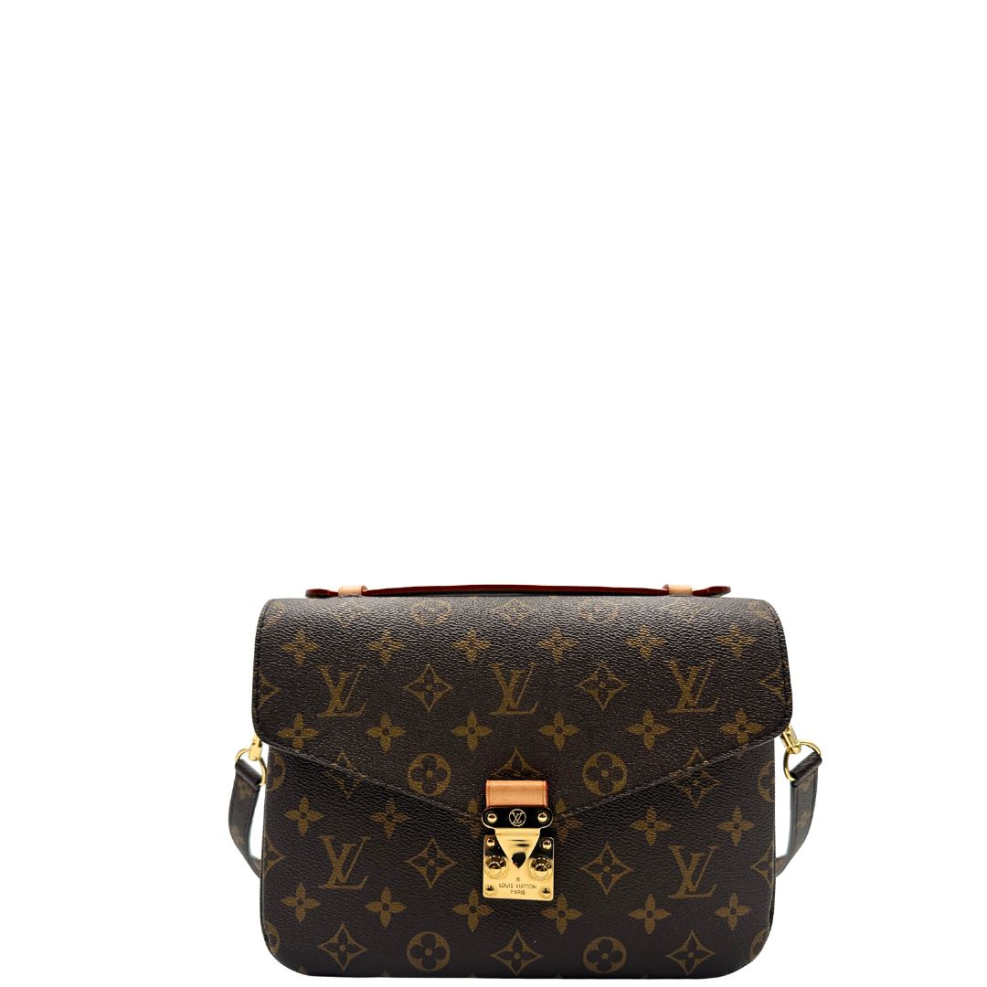 front Borsa Louis Vuitton Métis in canvas marrone monogram con dettagli in vacchetta naturale e parti metalliche dorate. Munita di un manico singolo e una tracolla regolabile e amovibile. Dotata di scatola e dustbag, di lusso, originale, ottime condizioni. 