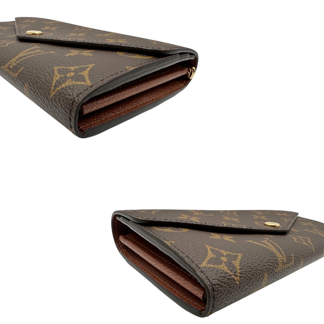 angoli Portafoglio Louis Vuitton in canvas marrone monogram con parti metalliche dorate. Full set, di lusso, originale, eccellenti condizioni. 