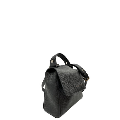 lato Borsa Orciani in pelle martellata nera con parti metalliche argentate; munita di un manico singolo e una tracolla amovibile e regolabile. Completa di dustbag, di lusso, usata, originale. 