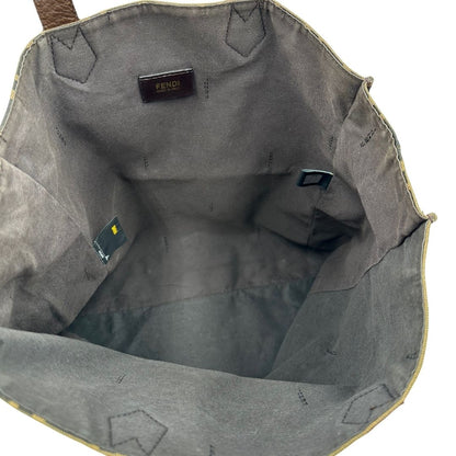 Borsa Fendi in tessuto color tabacco trama Zucca; munita di doppi manici in pelle marrone, da portare a mano, di lusso, originale, ottime condizioni.