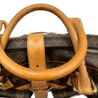 manici Borsa Louis Vuitton in canvas marrone monogram con finiture in vacchetta naturale e parti metalliche dorate; munita di doppi manici. Indossabile a mano, di lusso, originale, ottime condizioni. 