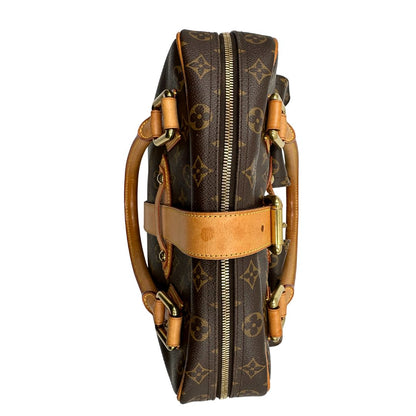 chiusura Borsa Louis Vuitton in canvas marrone monogram con finiture in vacchetta naturale e parti metalliche dorate; munita di doppi manici. Indossabile a mano, di lusso, originale, ottime condizioni. 