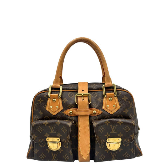 front Borsa Louis Vuitton in canvas marrone monogram con finiture in vacchetta naturale e parti metalliche dorate; munita di doppi manici. Indossabile a mano, di lusso, originale, ottime condizioni. 