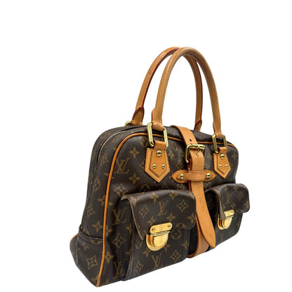 lato Borsa Louis Vuitton in canvas marrone monogram con finiture in vacchetta naturale e parti metalliche dorate; munita di doppi manici. Indossabile a mano, di lusso, originale, ottime condizioni. 