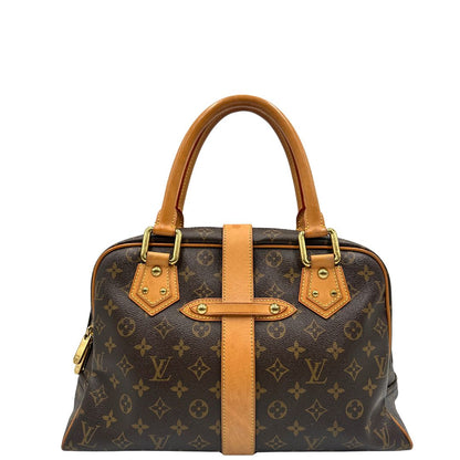 retro Borsa Louis Vuitton in canvas marrone monogram con finiture in vacchetta naturale e parti metalliche dorate; munita di doppi manici. Indossabile a mano, di lusso, originale, ottime condizioni. 