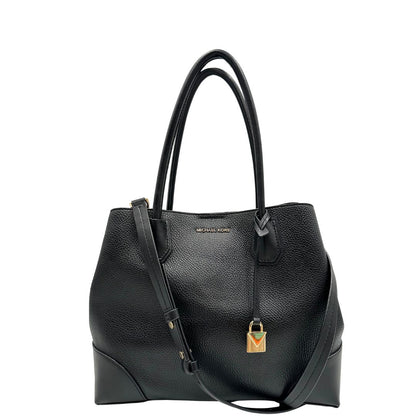 front Borsa Michael Kors in pelle nera con parti metalliche dorate; munita di doppi manici e una tracolla amovibile e regolabile, di lusso, originale, ottime condizioni. 