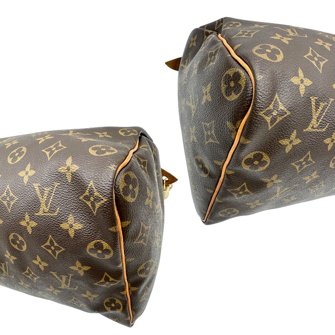 angoli Borsa Louis Vuitton in canvas monogram marrone con parti metalliche dorate; munita di doppi manici stondati, da portare a mano. Completa di dustbag, lucchetto e chiavi, di lusso, usato, ottime condizioni. 