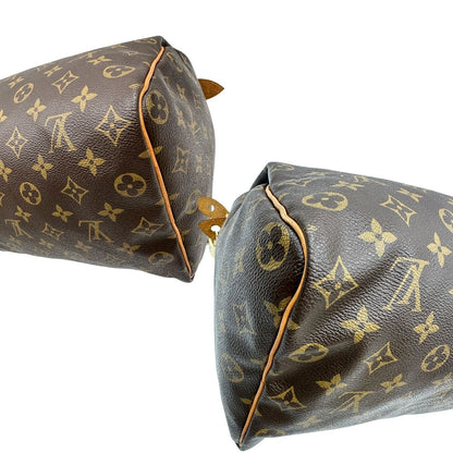 angoli Borsa Louis Vuitton in canvas monogram marrone con parti metalliche dorate; munita di doppi manici stondati, da portare a mano. Completa di dustbag, lucchetto e chiavi, di lusso, usato, ottime condizioni.