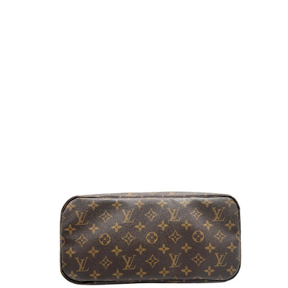 base Borsa Louis Vuitton Neverfull MM in canvas marrone monogram con finiture in vacchetta naturale e parti metalliche dorate; munita di doppi manici e una pochette estraibile. Indossabile a spalla. Completa di dustbag, di lusso, originale, ottime condizioni. 