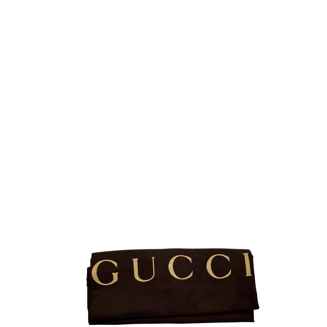 dustbag Borsa Gucci in tessuto GG nero con finiture in pelle tono su tono e parti metalliche dorate; munita di doppi manici stondati. Completa di dustbag, di lusso, originale, ottime condizioni. 