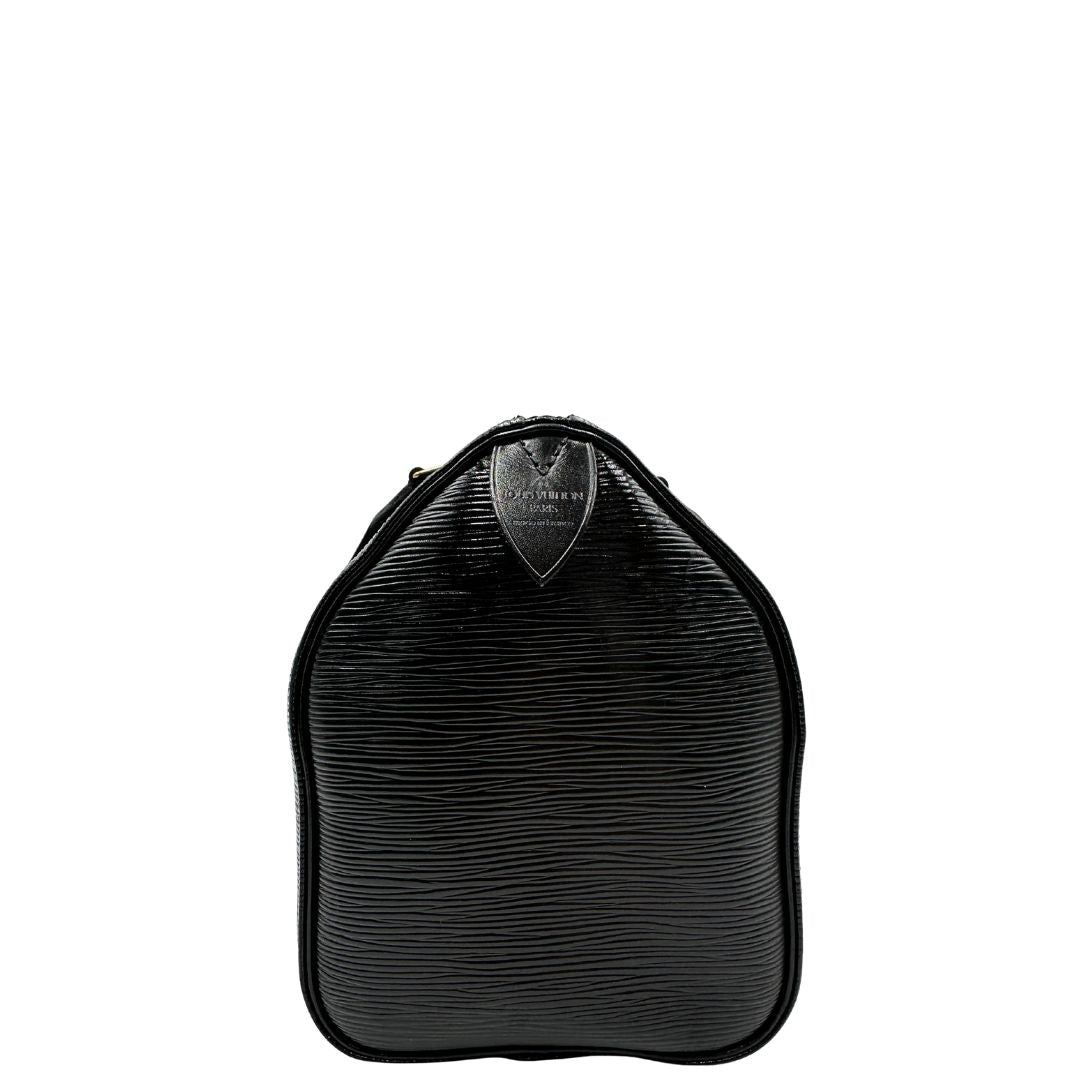 lato Borsa Louis Vuitton in pelle Epi nera con parti metalliche dorate; munito di doppi manici stondati, da portare a mano, di lusso, originale, ottime condizioni, usata. 