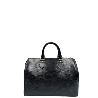 front Borsa Louis Vuitton in pelle Epi nera con parti metalliche dorate; munito di doppi manici stondati, da portare a mano, di lusso, originale, ottime condizioni, usata. 