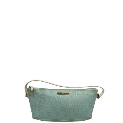 front  Borsa Gucci in tessuto celeste GG con finiture in pelle bianche e parti metalliche dorate, munita di un manico singolo, di lusso, originale, ottime condizioni. 